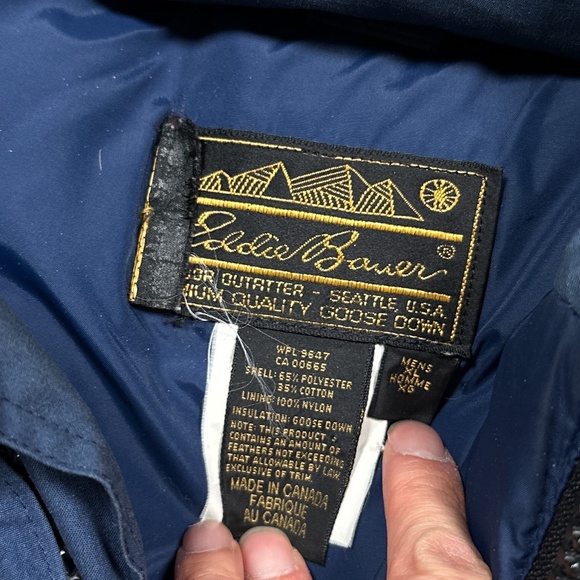 Vintage 80s 90s Eddie Bauer Down Polar Parka Real Fur Trim Blue Coat Mens XL - Picture 9 of 13